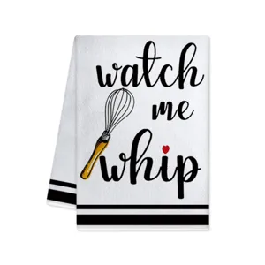 Kitchen towel with funny baking quote, absorbent dish towel for cooking, decorative home textile.