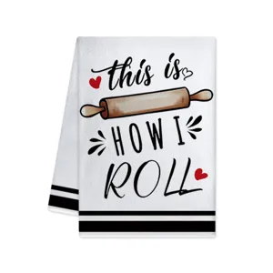 Kitchen dish towel with baking slogan funny rolling pin design absorbent cotton hand towel.