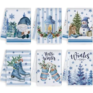 Asciugamani da Cucina di Natale Blu Tema Festivo Invernale Microfibra Panno Piatti Tessile da Tavola Decorativo