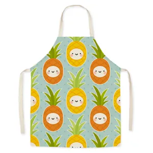Cute cartoon pineapple kitchen apron for cooking baking anti-fouling adjustable linen fabric home use