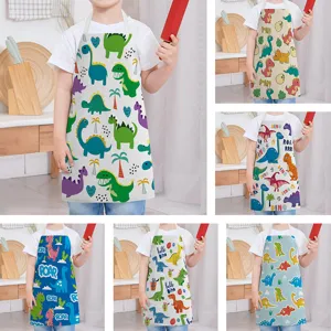 Cartoon Dinosaur Pattern Kitchen Apron Linen Anti-Stain Cooking Sleeveless Bib