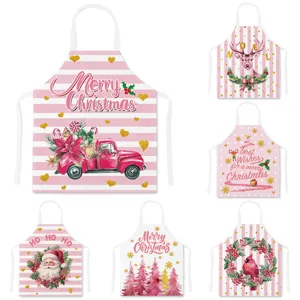 Christmas Linen Apron Sleeveless Kitchen Cooking Stain Resistant Festive Pattern Apron For Women Men