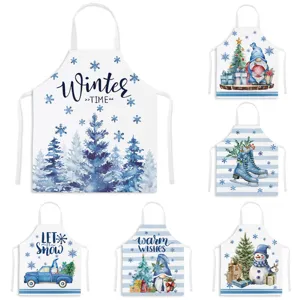 Christmas Print Kitchen Apron Waterproof Polyester Sleeveless Cooking Apron For Home Holiday Party Decoration