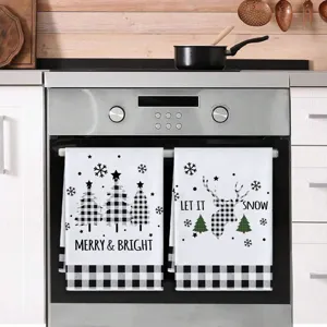 Set di strofinacci da cucina di Natale quadri bianco e nero decorazione festiva per la casa
