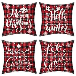 Christmas Red Buffalo Plaid Pillow Cover Holiday Snowflake Deer Throw Pillow Case Festive Home Decor Cushion Cover