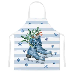 Christmas watercolor ice skates kitchen apron, holiday sleeveless cooking bib and apron.