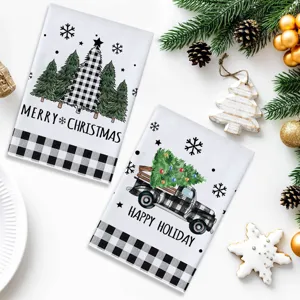 Set di strofinacci da cucina di Natale, quadri bufalo albero camion decorazione tavola festa.