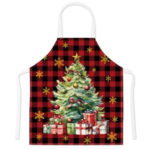 Weihnachts-Küchenschürze mit festlichem Weihnachtsbaum und Karo-Muster, schmutzabweisend.