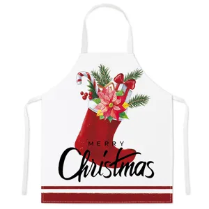 Kerstkeukenschort in wit, mouwloos kookschort met feestelijk rood kerstsok design.