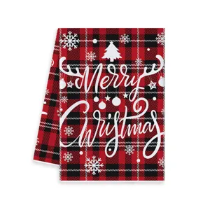 Kerst keuken handdoek rood zwart ruitjes patroon feestelijke tafeldecoratie textiel