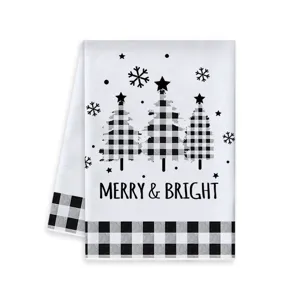 Panno da cucina natalizio con motivo a quadri bianco e nero per decorare la festa.