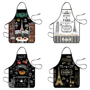 Waterproof Kitchen Apron Paris Eiffel Tower Print Cooking BBQ Restaurant Workwear Chef Apron For Adults