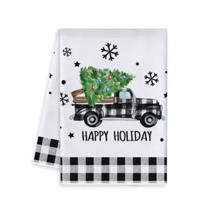 Strofinaccio da cucina di Natale con stampa camion a quadri, panno per la pulizia.