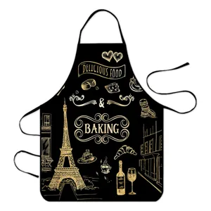 Waterproof kitchen apron for cooking baking restaurant BBQ with golden vintage sketch design.