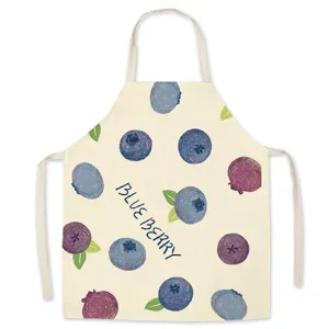 Leinenoptik ärmellose Küchenschürze mit süßem Blaubeer-Fruchtprint für Kinder und Erwachsene täglich.