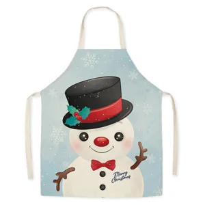 Cute Christmas Snowman Kitchen Apron Oil-Proof Linen-Like Festive Cooking Apron Home