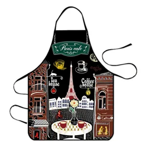 Waterproof kitchen apron with Paris cafe retro illustration for cooking and baking events