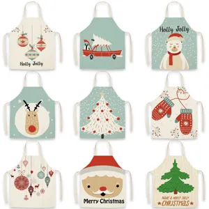 Christmas Pattern Printed Polyester Apron Festive Adult Children Coverall Bib Kitchen Cooking Baking Household Cleaning Home Decor