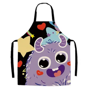 Cute cartoon monster waterproof kitchen apron, oil-proof sleeveless hanging neck cooking apron.