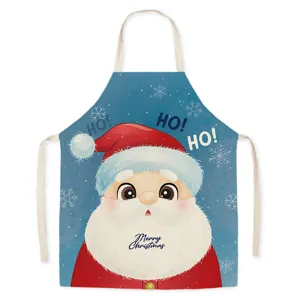 Cute cartoon Christmas Santa kitchen apron, oil-proof linen-like fabric, holiday home cooking tool.
