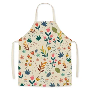 Bloemen keukenschort om te koken met botanische bladafdruk en comfortabele stof.