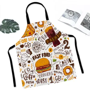 Cartoon fast food pattern linen apron kitchen cooking restaurant waiter baking bib 1pc