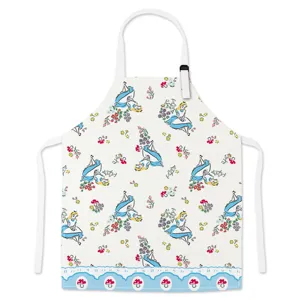 Alice in Wonderland cartoon printed kitchen apron, cute princess pattern sleeveless bib for cooking.