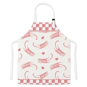 Red and white cute cat apron kitchen cooking baking waterproof anti-fouling bib for home use
