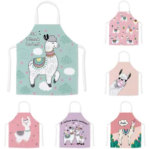 Tekenfilm Alpaca Bedrukt Linnen Schort Keuken Anti-Vlekken Thuis Koken Mouwloos Bib Schort Volwassenen Kinderen Schort