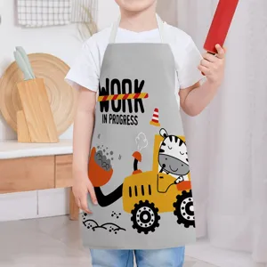 Kids kitchen apron with cute cartoon engineering vehicle print for children cooking bib