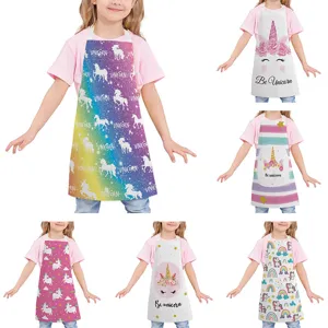 Cartoon Unicorn Pattern Kitchen Apron Linen Anti Stain Cooking Baking Sleeveless Apron For Kids And Adults Home Use