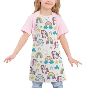 Kids cute unicorn rainbow printed apron for kitchen cooking baking, sleeveless cotton bib.