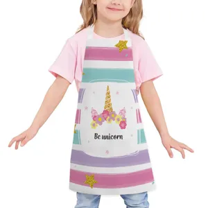 Kids cute unicorn apron with colorful stripes waterproof cooking baking bib for children.