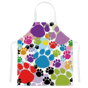 Colorful cute paw print kitchen apron detail, perfect for cooking, baking and cleaning tasks.