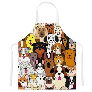 Cute cartoon dog print apron for kitchen cooking, waterproof and anti-fouling workwear.