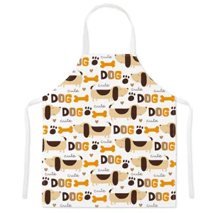 Cute cartoon dog print kitchen apron for cooking baking anti-fouling waterproof cotton