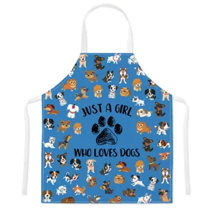 Cute cartoon dog print anti-fouling sleeveless apron for kitchen cooking and baking tasks.