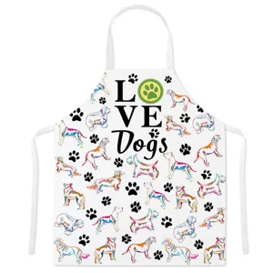 Cute dog print sleeveless apron, anti-fouling kitchen cooking baking waist apron.