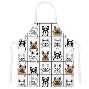Adorable cartoon French bulldog print kitchen apron for cooking, baking and anti-fouling.