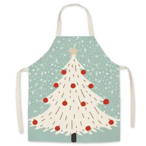 Christmas Tree Printed Linen Apron Holiday Kitchen Cooking Baking Apron for Adults Kids