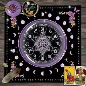 Zwart goud astrolabium tarot tafelkleed maanfase altaar doek mystieke divinatie mat