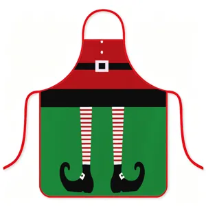 Christmas elf print polyester halter apron, waterproof festive party costume cooking bib for adults