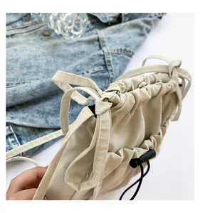 Simple solid nylon women bucket bag casual drawstring crossbody shoulder bag chic daily use