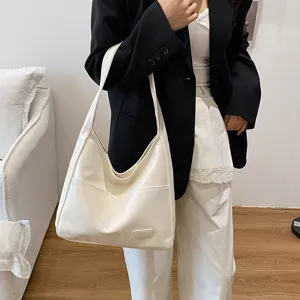 Borsa a tracolla monocolore minimalista da donna, elegante borsa tote di grande capacità.