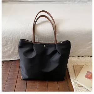 Casual minimalist black nylon tote bag for women daily commuter lightweight shoulder bag