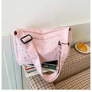 Roze ster schoudertas voor vrouwen, casual stijlvolle crossbody canvas handtas met verstelbare riem.