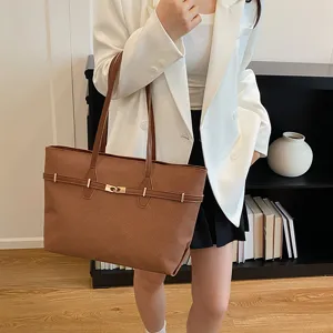 Women vintage large capacity shoulder tote bag stylish commuter handbag chic retro brown design