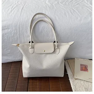White textured tote bag shoulder bag large capacity casual fashion handbag daily commute style