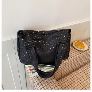 Chique canvas schoudertas met sterrenprint, casual crossbody tas voor dames dagelijks.