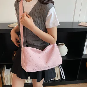Roze schoudertas met sterrenprint voor dames, trendy eenvoudige casual handtas voor dagelijks gebruik.
